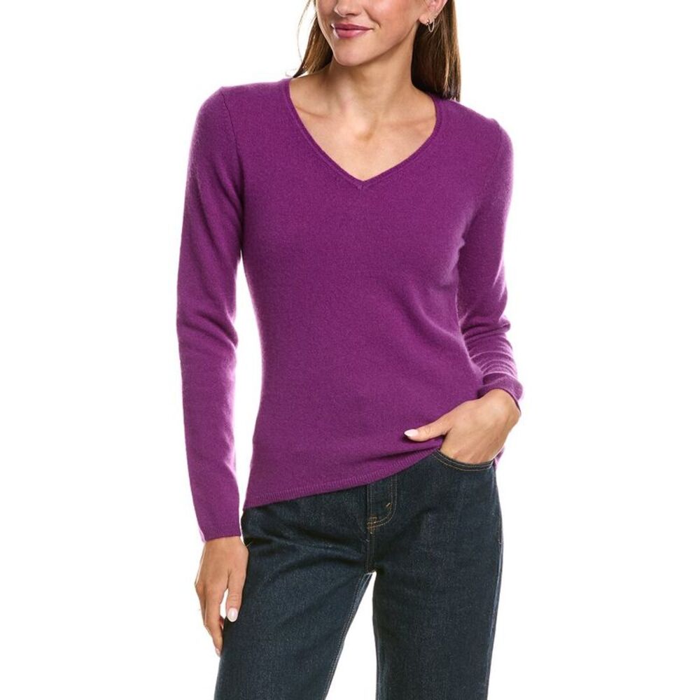 Incashmere Womens Basic V-Neck 100% Cashmere Sweater, Purple
